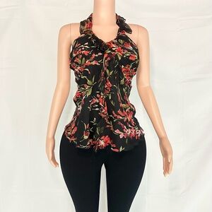 Spenser Jeremy Black and Red Floral Halter Top